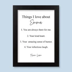 Things I Love About Harriet Black Print And Frame