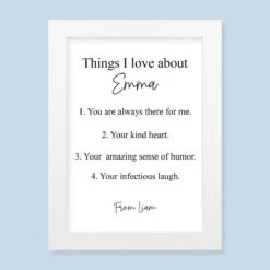 Things I Love About Harriet White Print And Frame