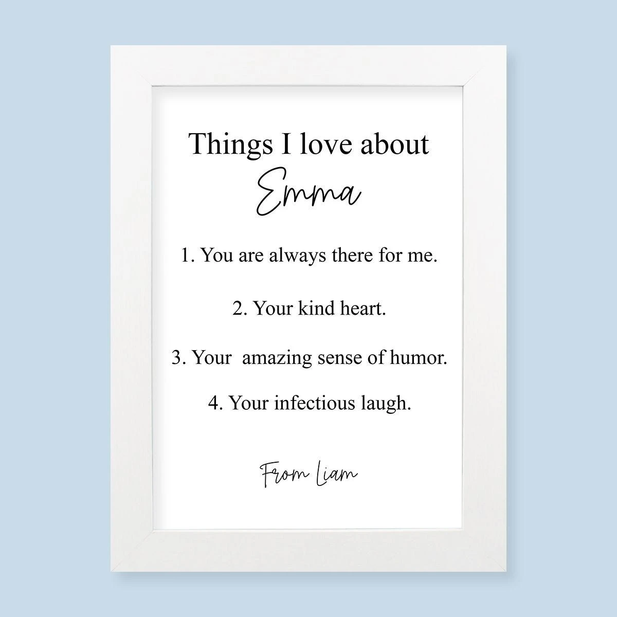 Things I Love About Harriet White Print And Frame