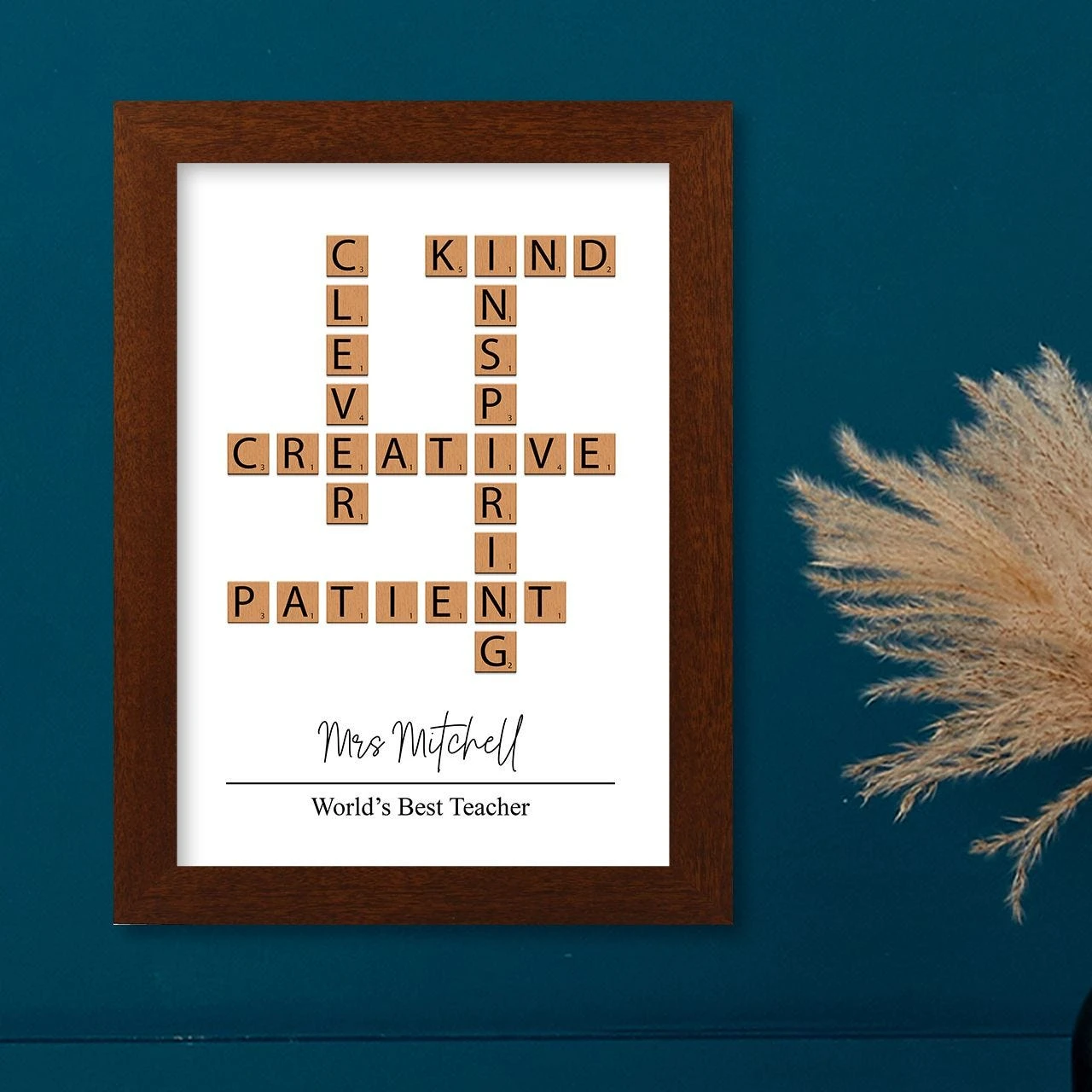 Teacher Letter Tiles Harriet Rustic Wood Print And Frame - Image 3