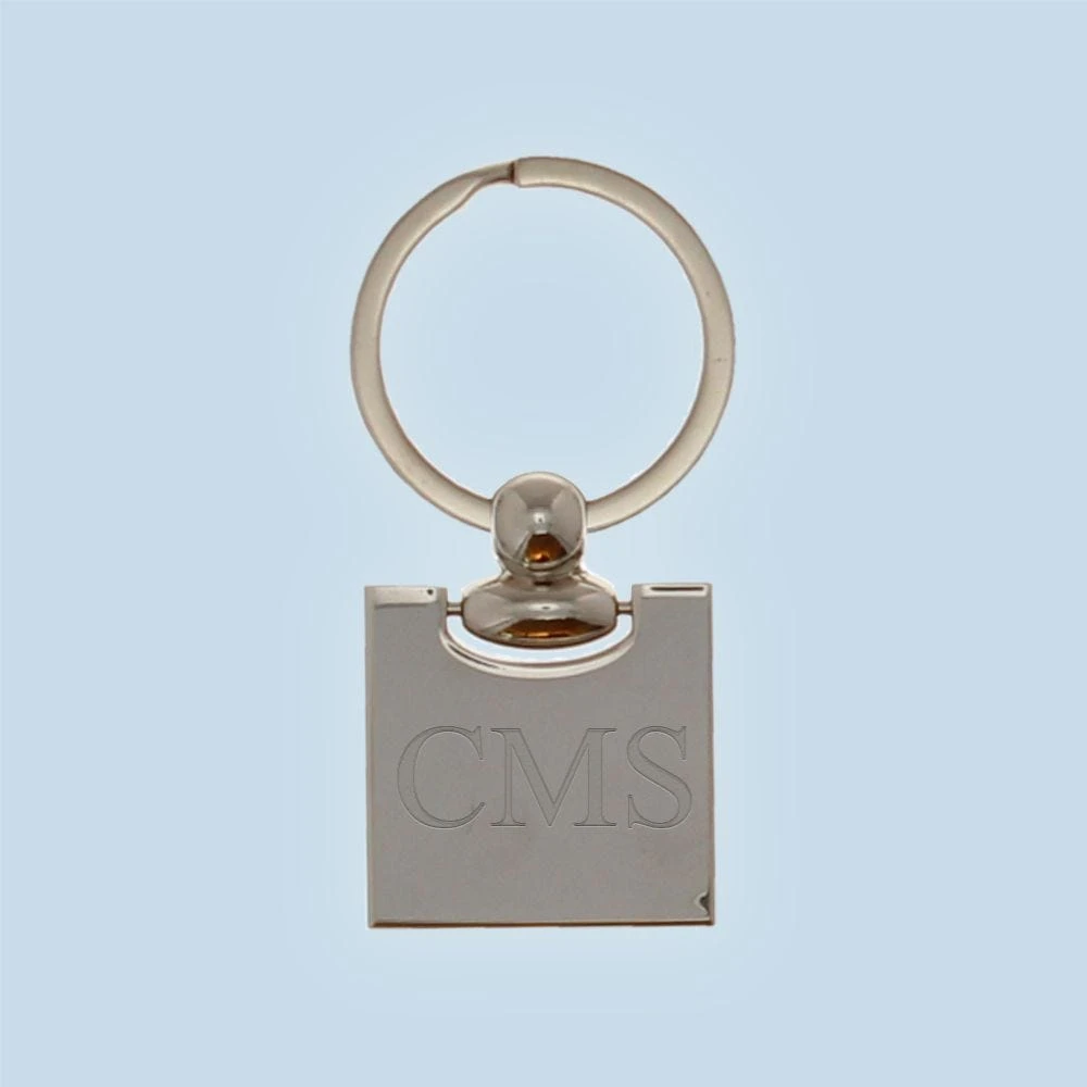 Square Engraved Metal Keyring (Initials)